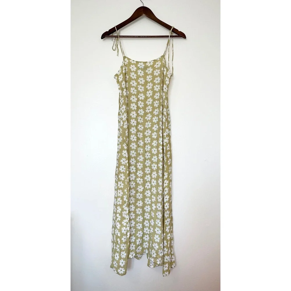 Anthropologie Faithfull the Brand Arrieta Daisy Midi Slit Dress Tie Strap Size 4
